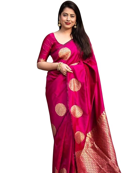 C J Enterprise Womens Pure Banarasi Soft Silk Saree Kanjivaram Style Sarees With Blouse Piece For Wedding